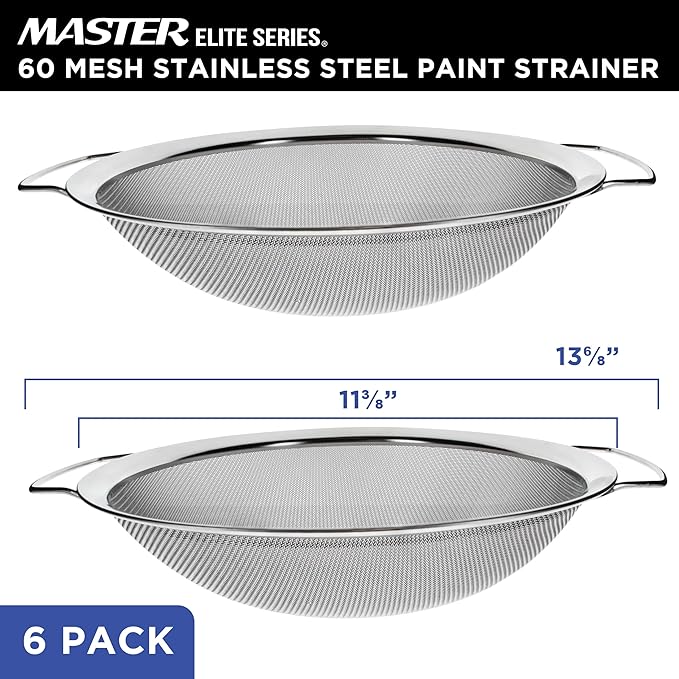 Master Elite 60 Mesh Stainless Steel Paint Strainer, 6 Pack - Fits Over 5 Gallon Paint Bucket Cans, Strains Filters Removes Debris, Particles, Impurities from Coating and Liquids - Drain, Rinse Food