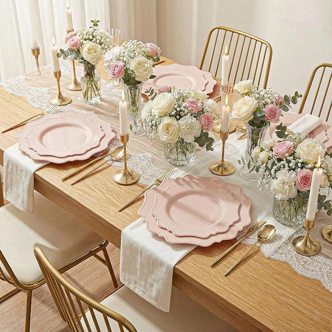 COLOSUS 100 pcs Pink Plastic Plates Set, Nice Disposable Plates,Pink Disposable plates Set for 50 Guest include 50 Dinner Plate 10.5 &50Dessert plates 8.25 for Party,Wedding, Birthday,Easter Day