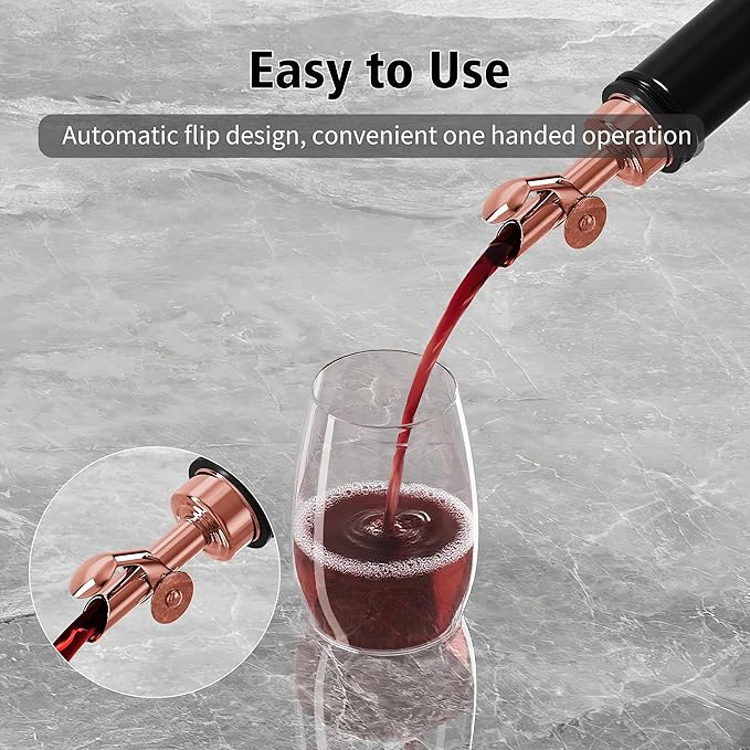 Auto Flip Liquor Pour Spouts 2-Pack, Leak-Proof 304 Stainless Steel Wine Pourer & Olive Oil Dispenser with Food-Grade Silicone for Kitchen, Bar, Restaurant (Goldrose)