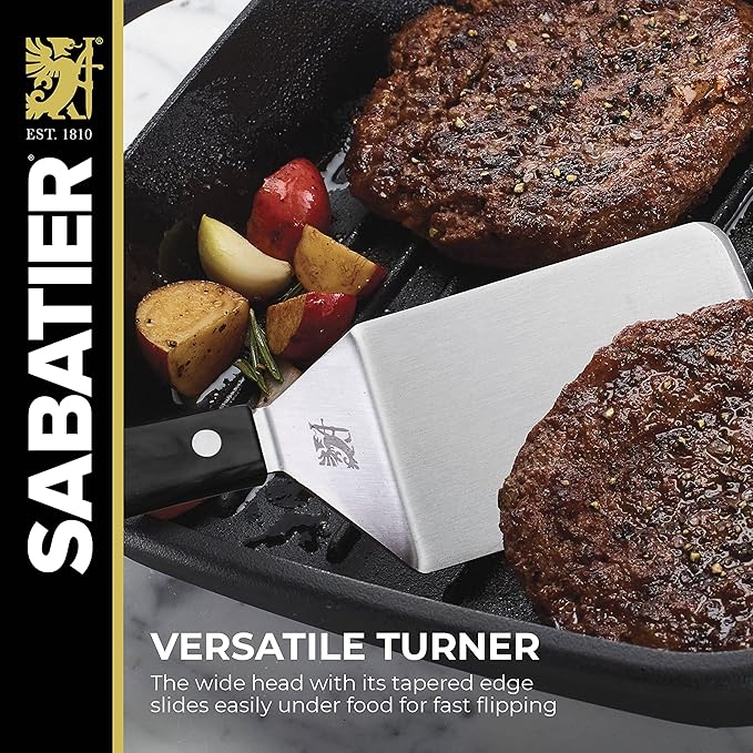 Sabatier Triple Rivet Stainless Steel Wide Turner, 9.65-Inch, Black,5154549