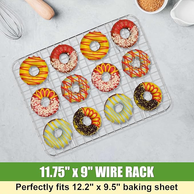 Homikit 4 Pack Cooling Rack Set, 12" x 9" Stainless Steel Baking Rack for Bacon Bread Pizza, Metal Wire Oven Racks for Cooking Roasting Fit Quarter Sheet Pan, Rust Free & Dishwasher Safe