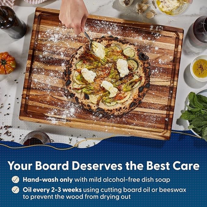 Sonder Los Angeles Bradbury Wood Cutting Board | Teak Edge Grain Cutting Board for Kitchen with Juice Groove & Sorting Compartments for Charcuterie | Gift Box Included | 20x15x1.5 in