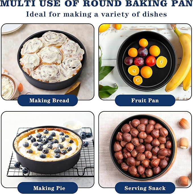 E-far 9 Inch Round Cake Pan Set of 3, Nonstick Stainless Steel Baking Pans Tin, Bakeware for Layer Cakes, Stainless Steel Core & Non-toxic Coating, Straight Side & 2 Inch Deep