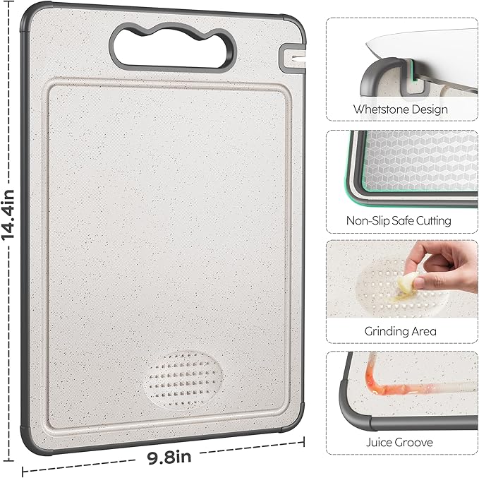 Double Sided 304 Stainless Steel & Wheat Straw Cutting Board, Non Toxic Chopping Board, Dishwasher Safe, Scratch Resistant Mesh Design, 16"*11"with 14.4"*9.8"