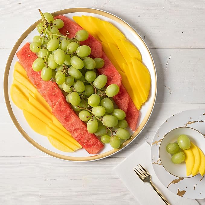 Plasticpro Plastic Serving Trays - Round Serving Platters with Gold Rim 14X14 Disposable Party DishPack of 2