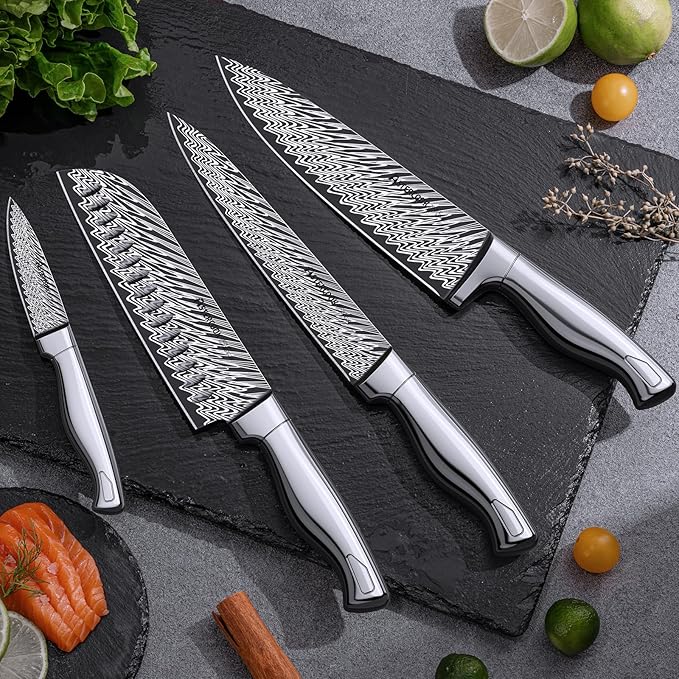 Knife Set, Astercook 15 Pieces Kitchen Knife Set with Built-in Sharpener, German Stainless Steel Knife Block Set, Razor-Sharp Knives with Full-tang Handle, Dishwasher Safe, Valentine's Gift
