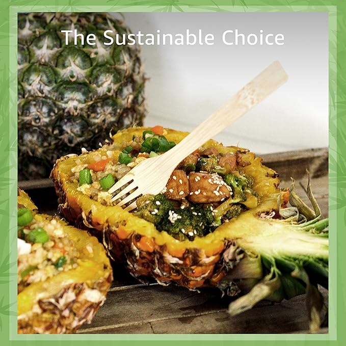 100% Bamboo Forks Set - Eco Friendly Disposable Cutlery (500 Compostable Forks) | Disposable or Reusable Bamboo Utensils | Compostable FSC Certified Silverware for Weddings, Camping, Parties