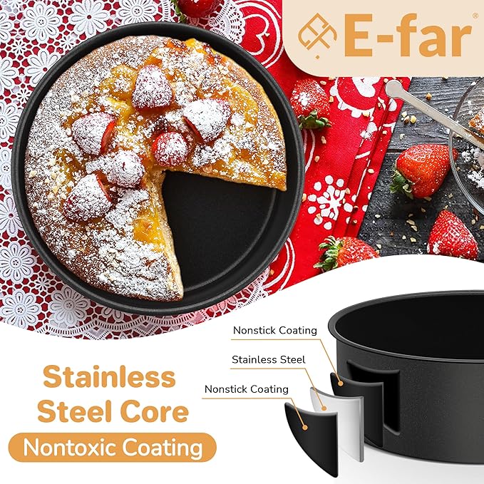 E-far 6x2 Inch Cake Pans Set, 2 Pieces Nonstick Round Cake Pans Tins for Baking Small Birthday Wedding Layer Smash Cakes, Stainless Steel Core & Nontoxic Coating, Straight Side(Black)