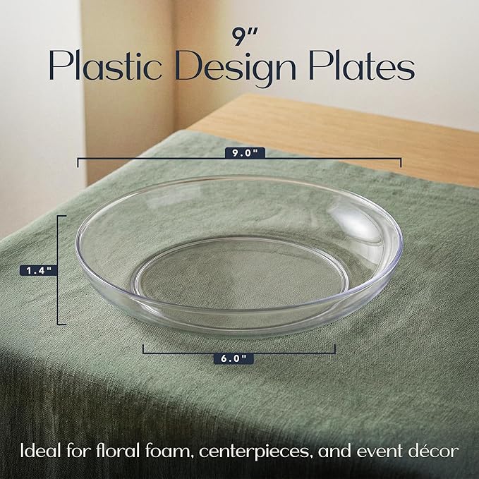 Royal Imports 9" Clear Plastic Saucer Plant Drip Tray, Low Pie Plate, Floral Flower Dish, Wedding, Party, Home and Holiday Decor, 6 Pack