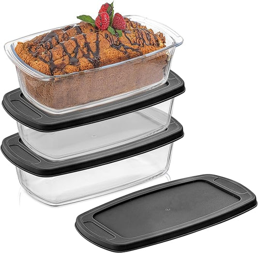 JoyJolt 3pc Loaf Pans for Baking Bread with Lids Baking Set. 1.9 Quart, Large Rectangular Baking Dish With Lid. Oven Pan, Banana Bread Pan, Lasagna Pan Deep with Lid, Bread Saver Container Airtight