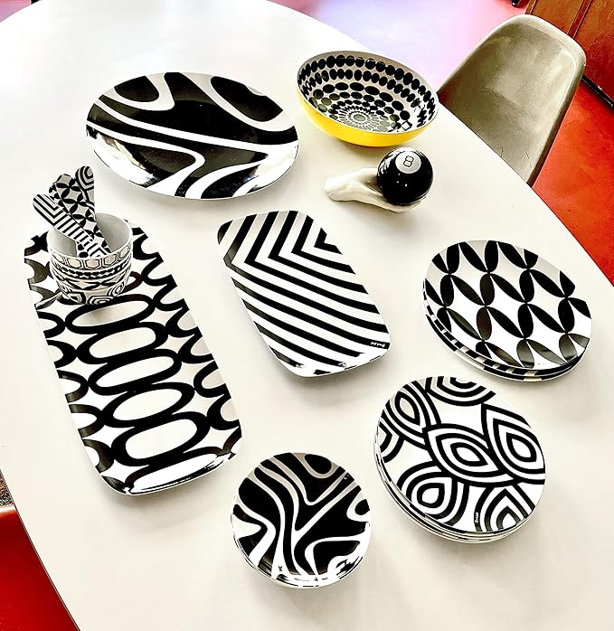 French Bull 19" Rectangular Platter - Melamine Platters and Serving Ware - Plate, Dish, Serving, Collection - Black & White