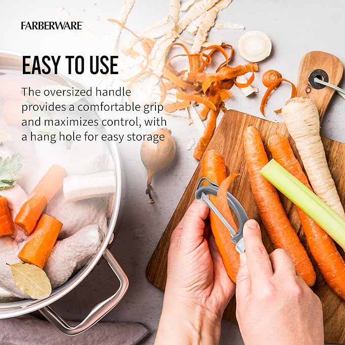 Farberware Pro2 Vegetable Peeler, Euro Peeler with Razor-Sharp Stainless Steel Blade, Swivel Peeler for Potatoes, Fruits, and Vegetables, Built-In Bud Remover, Dishwasher Safe