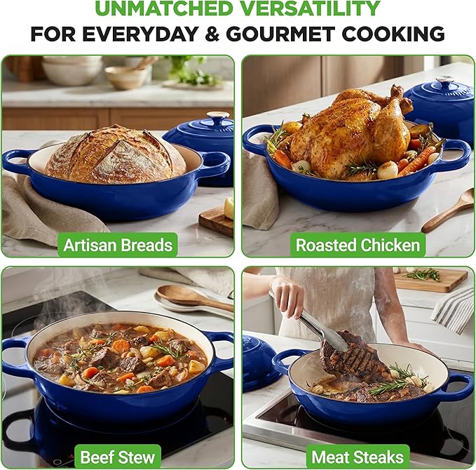NutriChef 10.2" Enameled Cast Iron Bread Oven, Dome-Shaped Sourdough Baking Pan with Handles & Silicone Gloves, Oven-Safe to 500°F, Dishwasher Safe Dutch Oven Bread Pan (Blue)