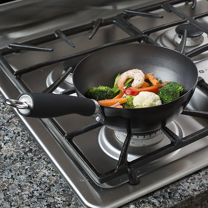 Ecolution Non-Stick Carbon Steel Wok with Soft Touch Riveted Handle, 8",Black