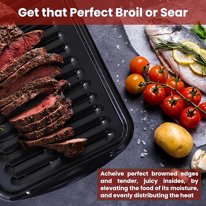 Broiler Pan for Oven Nonstick 16.75” x 13” Ceramic Coated - Broiling Pan for Oven Withstands Heat up to 550° F - Heavy Duty Broil Pans and Rack Circulate Heat and Drain Fat