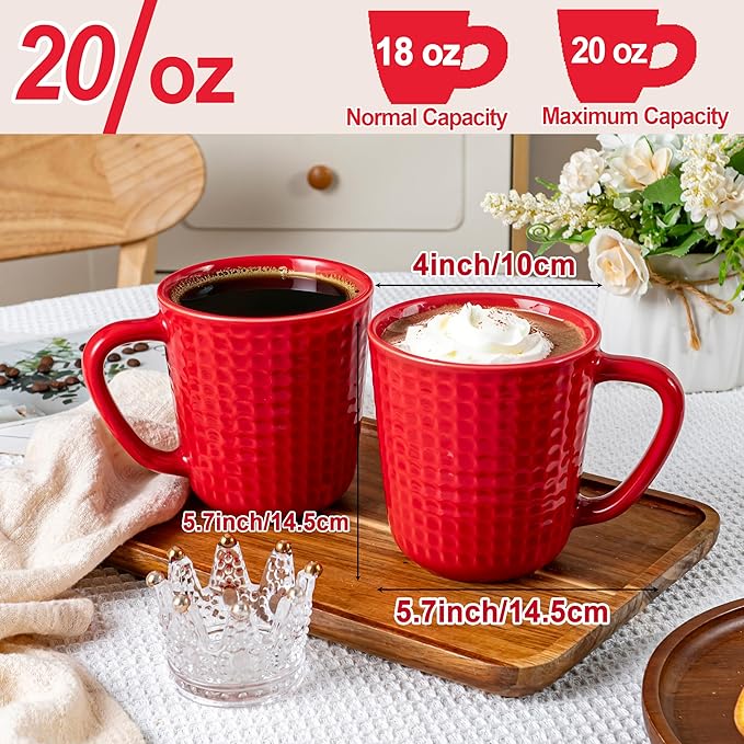 Large Coffee Mug, 20 oz Ceramic Coffee Cup with Handle, Porcelain Big Tea Cup for Office and Home, for Latte Cocoa Dishwasher & Microwave Safe, 1PC, Red
