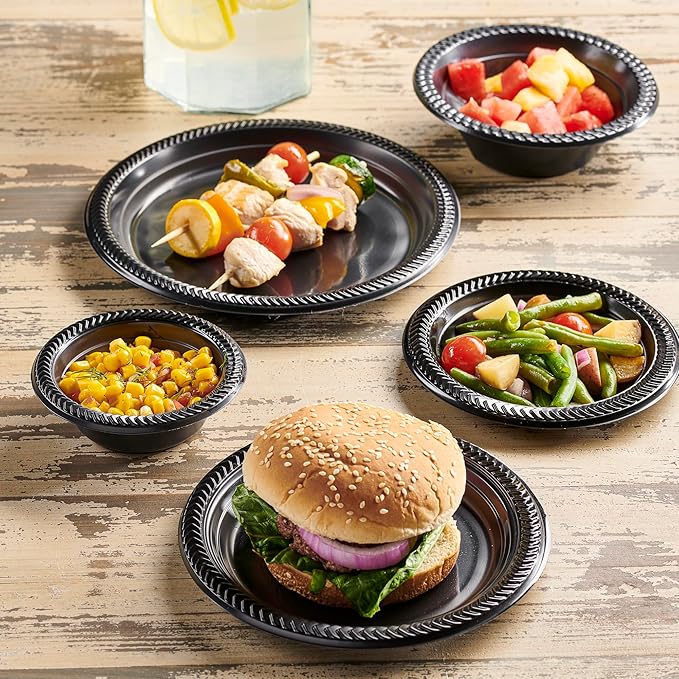 PLASTICPRO 800 PCS Black Plastic Bowls Light Weight 5 oz Small Plastic Soup Bowls Black Salad Dessert Plates Disposable for Party and Wedding