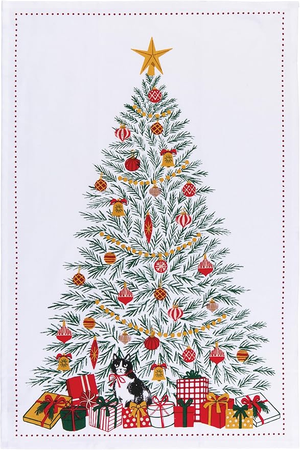 Now Designs Festive Fir Christmas Dishtowel - Holiday Kitchen Towel, 18x28 Inches, 100% Cotton, Machine Washable
