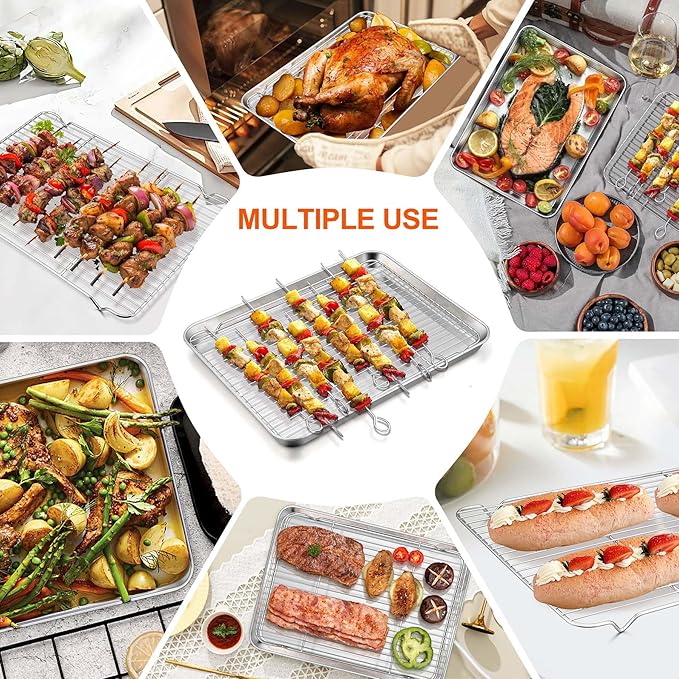 Homikit Baking Sheet with Rack Set (2 Pans+2 Racks), 18x13 Inches Stainless Steel Half Cookie Sheets with Cooling Racks Non Toxic, Large Bacon Crisp Trays for Oven Baking Cooking, Dishwasher Safe