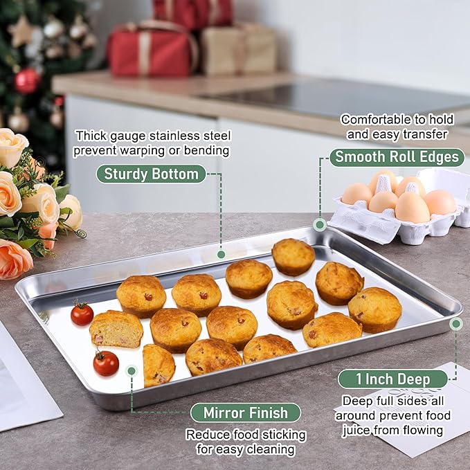 Baking Sheet with Wire Rack Set (1 Pan+1 Rack), Homikit 16" x 12" Stainless Steel Cookie Bacon Pan for Oven, Nonstick Jelly Roll Pan Baking Tray with Grid Cooling Rack for Cook Roast, Dishwasher Safe