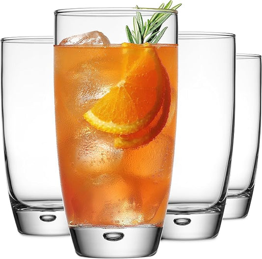 Glaver's Highball Glasses Set Of 4, 16 Oz. Drinking Glasses, Unique Water Glass Cups For Juice, Cocktails, Soda, Heavy Bottom Tumbler Glass