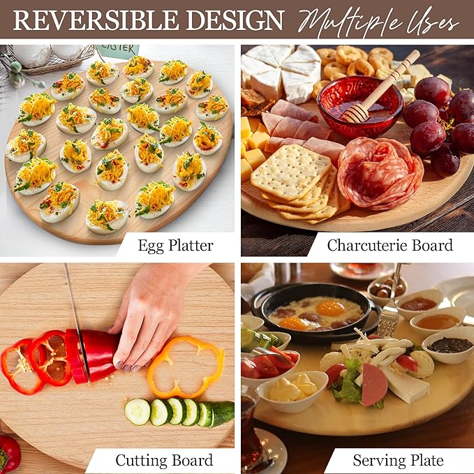 Namre' Deviled Egg Tray Wooden Holder for 24 Eggs – Reversible Oval Platter & Charcuterie Board, Easter Deviled Egg Carrier Serving Tray with Recipes, Holiday Entertaining