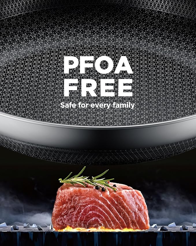 Non Stick Frying Pans with 2 Lids, 8+10+12 inch, Hybrid Frying Pans Set Nonstick,Skillets Stainless Steel Fajita, Dishwasher & Oven-Safe, Induction Compatible Cooking Pan, PFOA Free Cookware