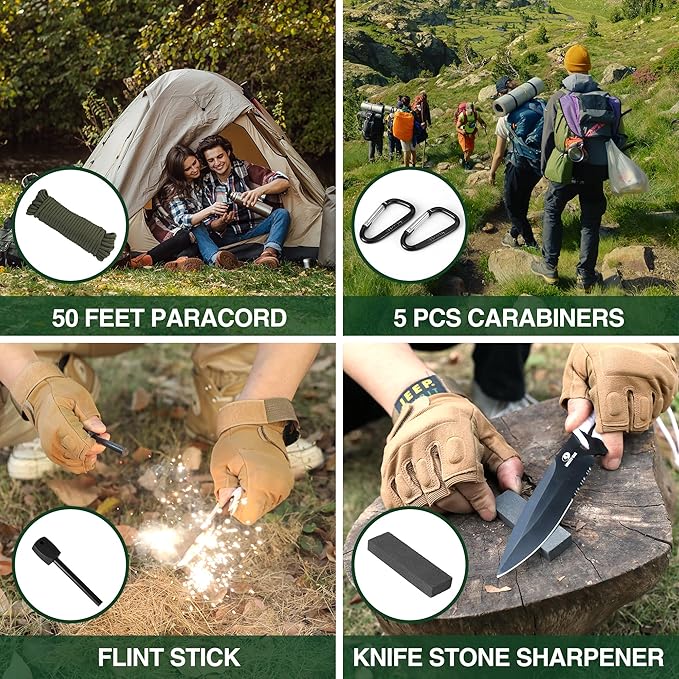 Mossy Oak Hatchet and Machete Knife Set with Sheath, One-Piece Axe & Hunting Knives with Paracord Handle, Zoomable Flashlight, Many Other Tools, Ideal Gift for Men Who Likes Hunting Outdoor Adventure