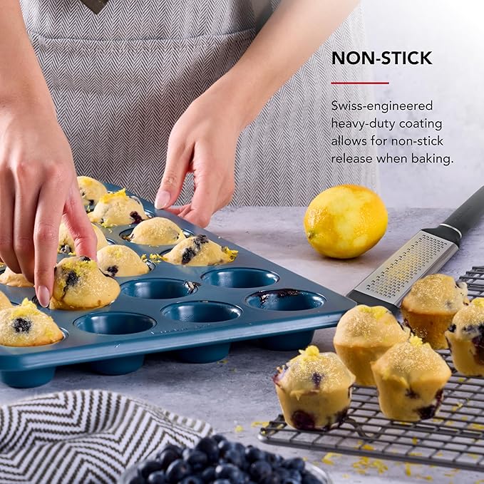 KitchenAid Nonstick Swiss Engineered Aluminized Steel Muffin Pan, Dishwasher Safe, Agave, 24 Cup