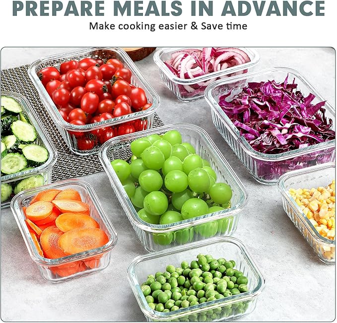 KOMUEE 10 Packs Glass Meal Prep Containers with Lids, Glass Food Storage Containers Set, Airtight Lunch Containers, Microwave, Oven, Freezer and Dishwasher Safe, Pink