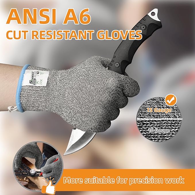 Schwer 2 Pairs ANSI A6 Cut Resistant Gloves, Food Grade Cutting Gloves for Kitchen Food Prep, Mandoline Gloves for Meat Cutting, Oyster Shucking, Knife Proof, Wood Carving, CR1401, L