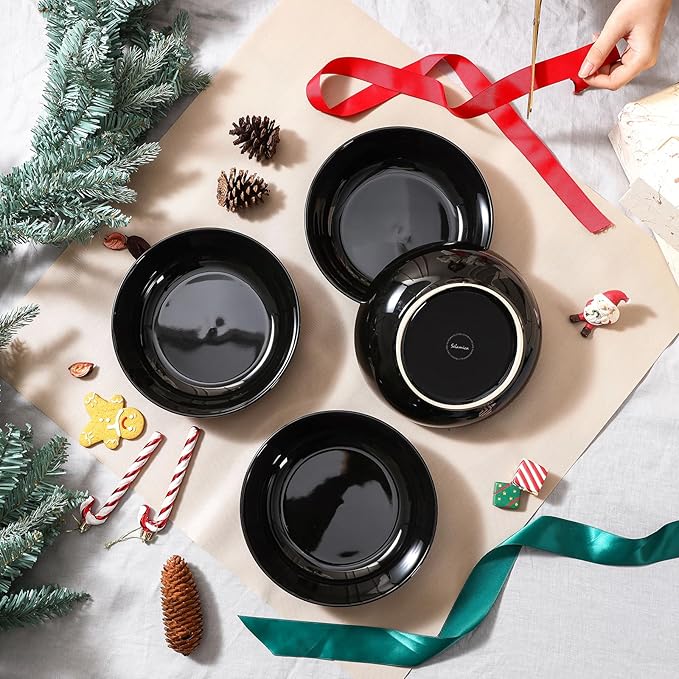 Selamica Ceramic Pasta Bowls Set of 4, Large Salad Bowl, Black