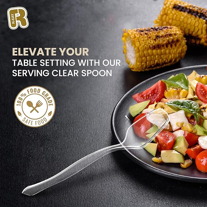 12 Pack Plastic Serving Spoons For Buffet - Clear Plastic Serving Utensils For Hot And Cold Food - Heavy Duty Disposable Serving Utensils For Parties, Holidays And Gatherings (8.5 Inch, 12, Count)