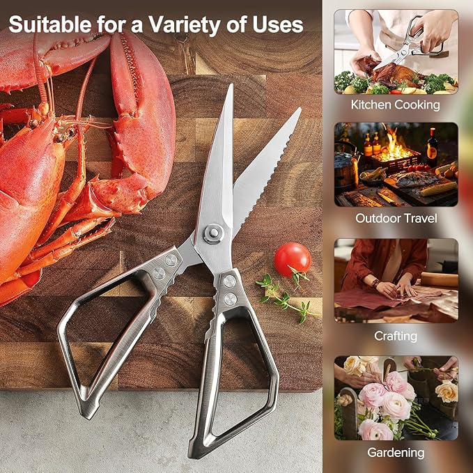 XINZUO Sandvik 14C28N Stainless Steel Multi-Purpose Kitchen Shear,Heavy Duty Kitchen Food Scissors For (Meat/Herbs/Poultry),With Silver Aluminum Alloy Handle