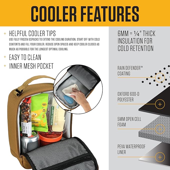 Carhartt Insulated Lunch Cooler For Men and Women, Fully Insulated Lunch Pale for Everyday Use, Port