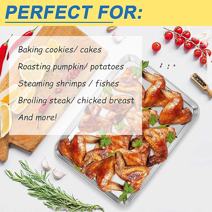12.5 Inch Baking Sheet Pan, Joyfair Stainless Steel Cookie Sheet Toaster Oven Tray, Professional Bakeware for Cookie/Bacon/Bread, Rolled Rim & Mirror Finish, Rust Resistant & Dishwasher Safe