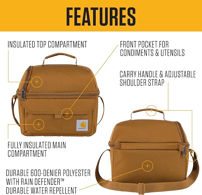 Carhartt 12 Can Two Compartment Lunch Box | Durable, Fully-Insulated Lunch Bag for Women & Men, Large Lunchbox (Gravel)