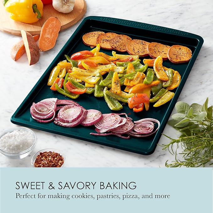Chicago Metallic Everyday Nonstick Large Cookie Slider, Emerald Green. Durable Carbon Steel for Perfect Baking