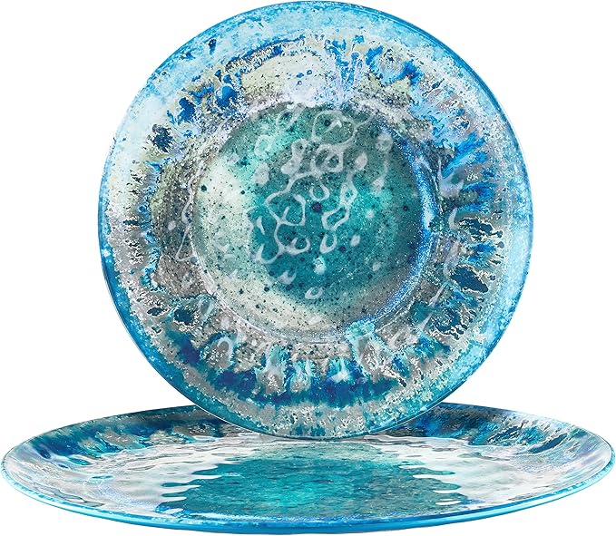 Radiance Teal 2pc Melamine Platter Set – 14" Round & 18"x13.5" Oval Serving Trays – Reactive Glaze Style Artisan Serveware for Entertaining, Holidays, Dinner Parties, or Gifts
