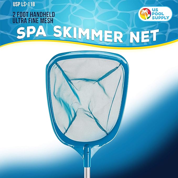 U.S. Pool Supply Professional Spa, Hot Tub, Pool Hand Leaf Skimmer Net with Aluminum Pole - Deep Ultra Fine Mesh Netting Bag Basket, Clean The Finest Debris - Pond Small Kid Kiddie Inflatable Pool