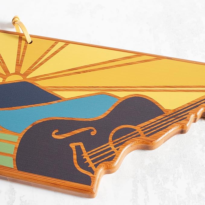 Totally Bamboo Tennessee State Shaped Cutting Board and Charcuterie Serving Platter with Artwork by Summer Stokes, Includes Hang Tie for Wall Display
