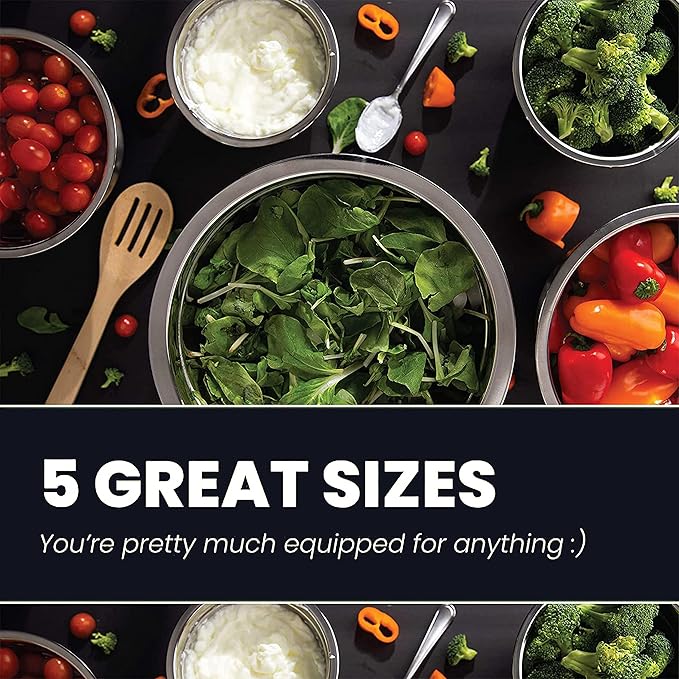 WHYSKO Meal Prep Stainless Steel Mixing Bowls Set, Home, Refrigerator, and Kitchen Food Storage Organizers | Ecofriendly, Reusable, Heavy Duty (Black)