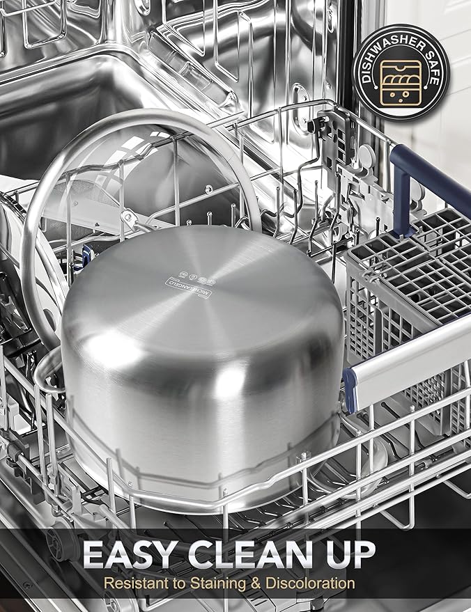 MICHELANGELO Tri-ply Stainless Steel Stock Pot, 8-Quart Stockpot with Lid, 18/10 Nonstick Cooking Pot with Honeycomb Interior, Compatible with All Cooktops