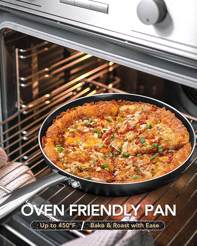 MICHELANGELO Non Stick Frying Pan - 12 Inch Frying Pan Nonstick with Lid, Large Fry Pan Induction Compatible, Black Ceramic Skillet with Lid