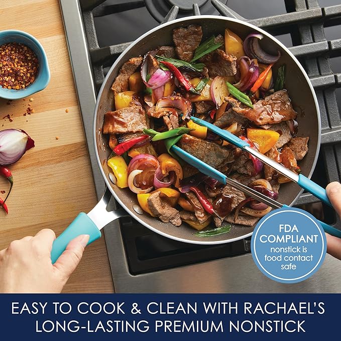Rachael Ray Cook + Create Nonstick Stir Fry Pan/Wok, 10.5 Inch, Agave Blue
