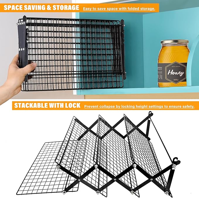 4 Tier Collapsible Cooling Rack, 3 Adjustable Setting Design Wire Baking Rack Stackable Cookies Bread Cooling Racks for Cooking and Baking, Roasting, Drying, Bakers