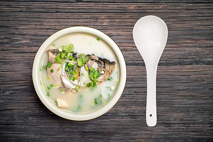 Kslong Pure White Ceramic Soup Ladle - Bone China Big Ladle, Deep Porcelain Flatware, Asian Soup Tureen Spoon 9.4" x 3" Scoops for Household Purposes
