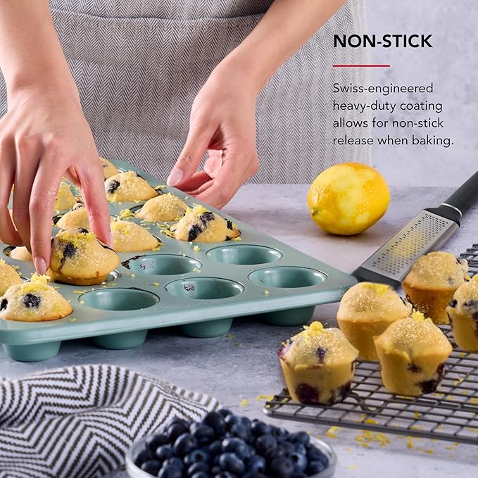 KitchenAid Nonstick Swiss Engineered Aluminized Steel Muffin Pan, Dishwasher Safe, 24 Cup, Cardamom