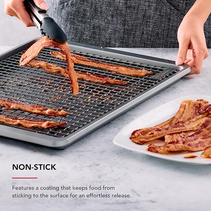 KitchenAid Nonstick Swiss Engineered Aluminized Steel Cooling Rack, Dishwasher Safe, Contour Silver, 13x18 Inch
