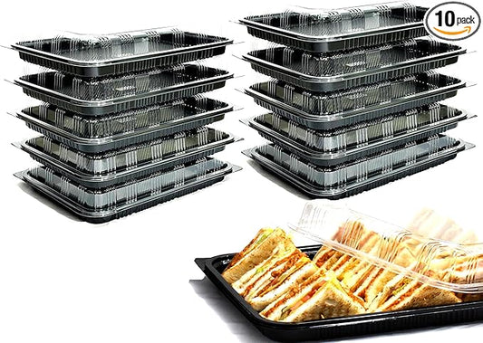 10 Pack Catering Trays with Lid – 15" Serving Trays with Lids - Reusable Serving Platter With Lid for Catering, Buffet, Picnics & Events – Party Trays With Lids (15.35 × 11.42 × 2.95inch)